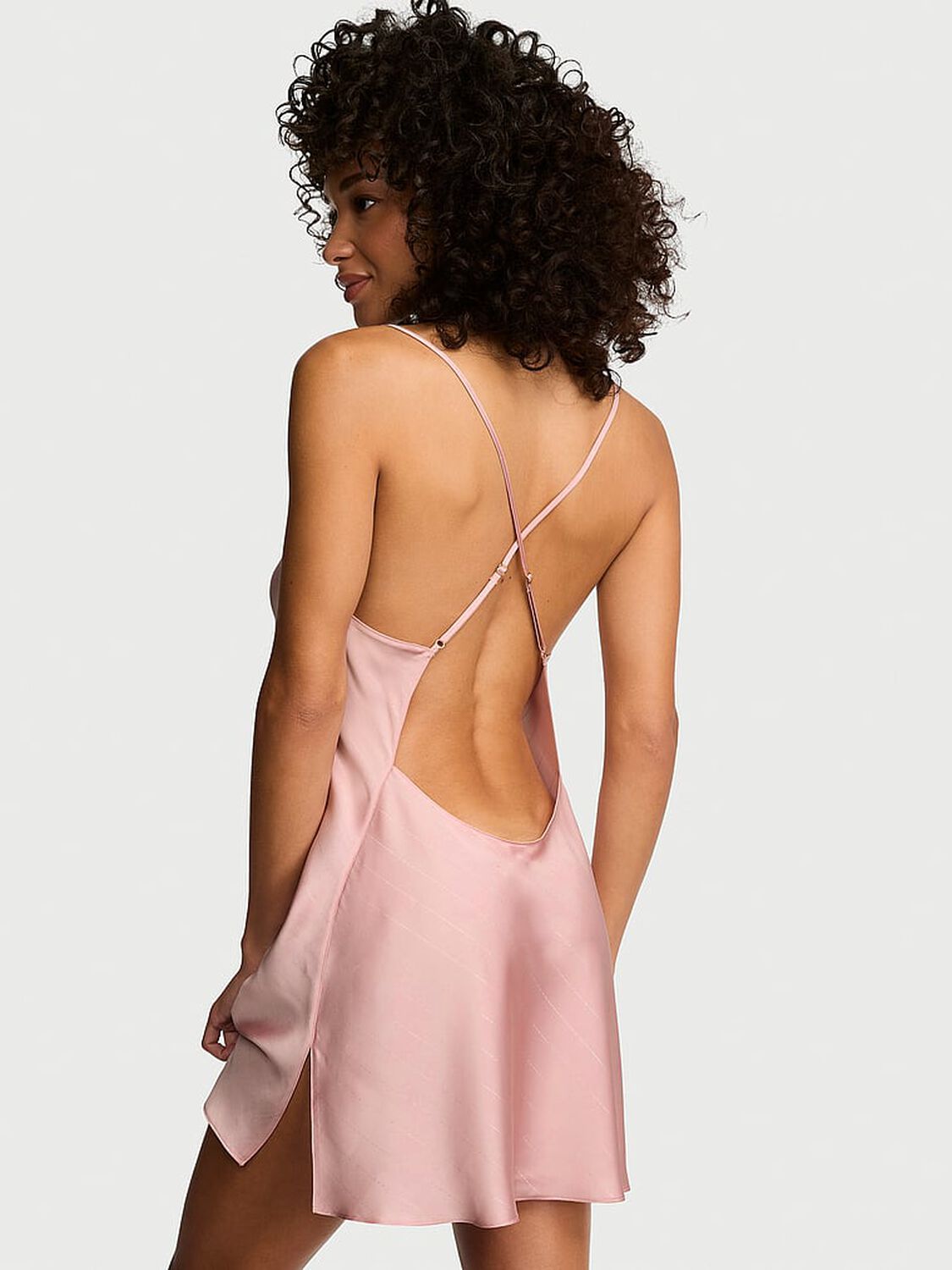 vs Victoria's Secret Satin Open-Back Slip Dress Chalk Rose 2 of 2 