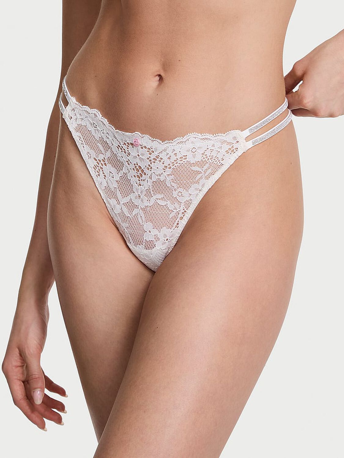 vs Dream Angels Twinkle Strap Lace Brazilian Panty Coconut White 1 of 3 