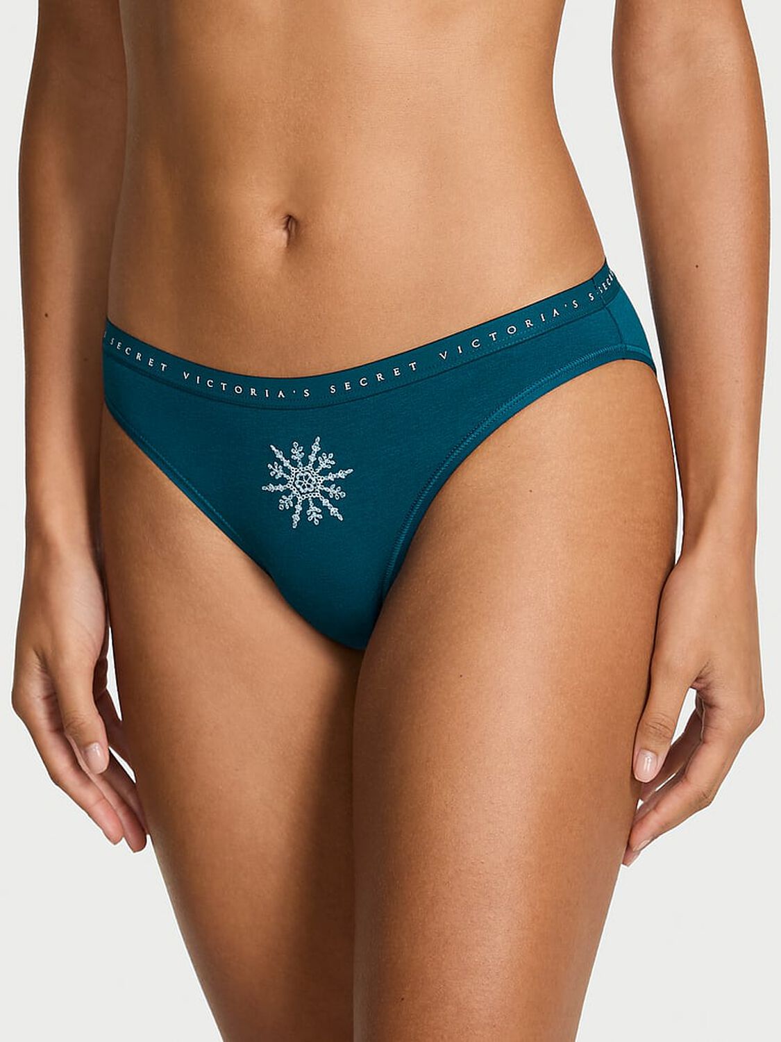 vs Victoria's Secret Stretch Cotton Bikini Panty Teal Snowflake 1 of 2 