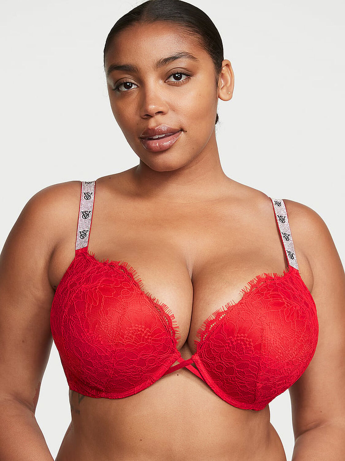 vs Very Sexy Bombshell Add-2-Cups Shine Strap Lace Push-Up Bra Sunny Orange 1 of 4 