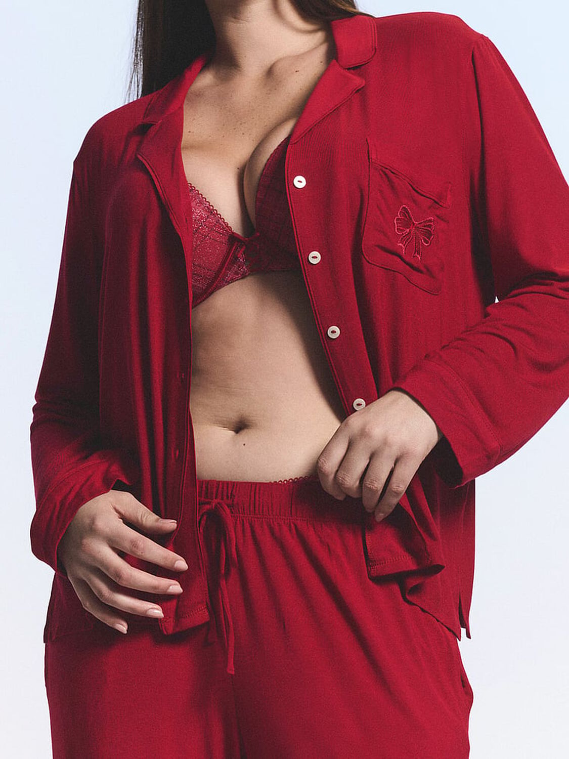 vs Victoria's Secret Modal Soft Bow Long Pajama Set Red Lacquer W Bow 3 of 3 