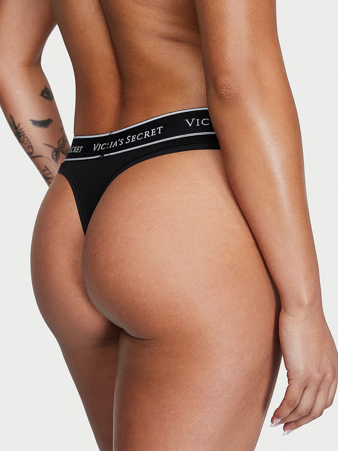 vs Cotton Logo Cotton Thong Panty Black 2 of 4 