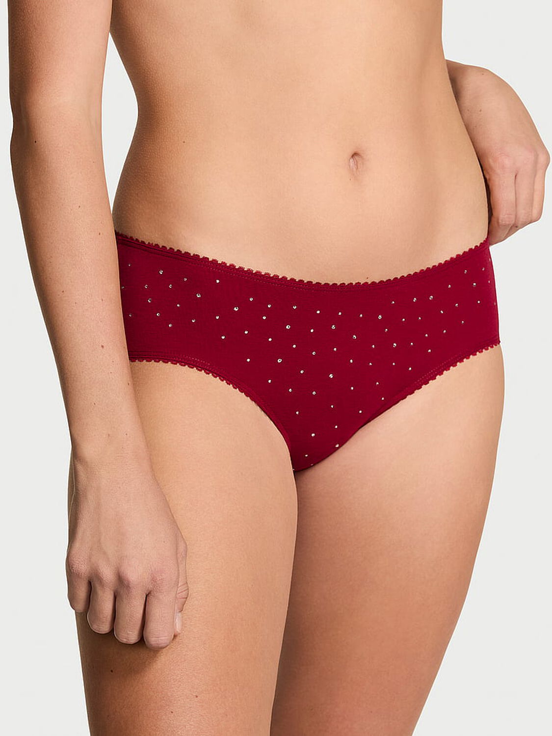 vs Victoria's Secret Stretch Cotton Sparkle Hiphugger Panty Red Lacquer Mistletoe 1 of 2 