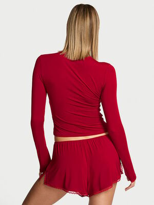 Modal Soft Bow Long-Sleeve Tee & Short Set