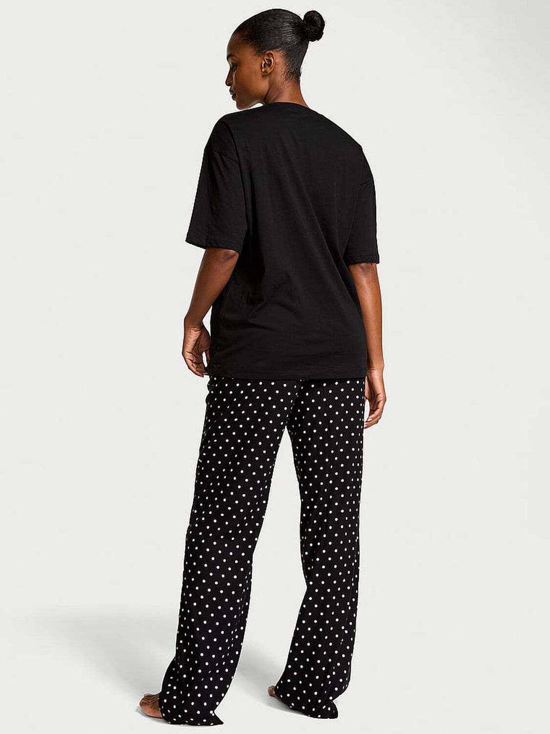 vs Victoria's Secret Flannel Short-Sleeve Long Tee-Jama Set Black Aspirin Dot 1 of 3 