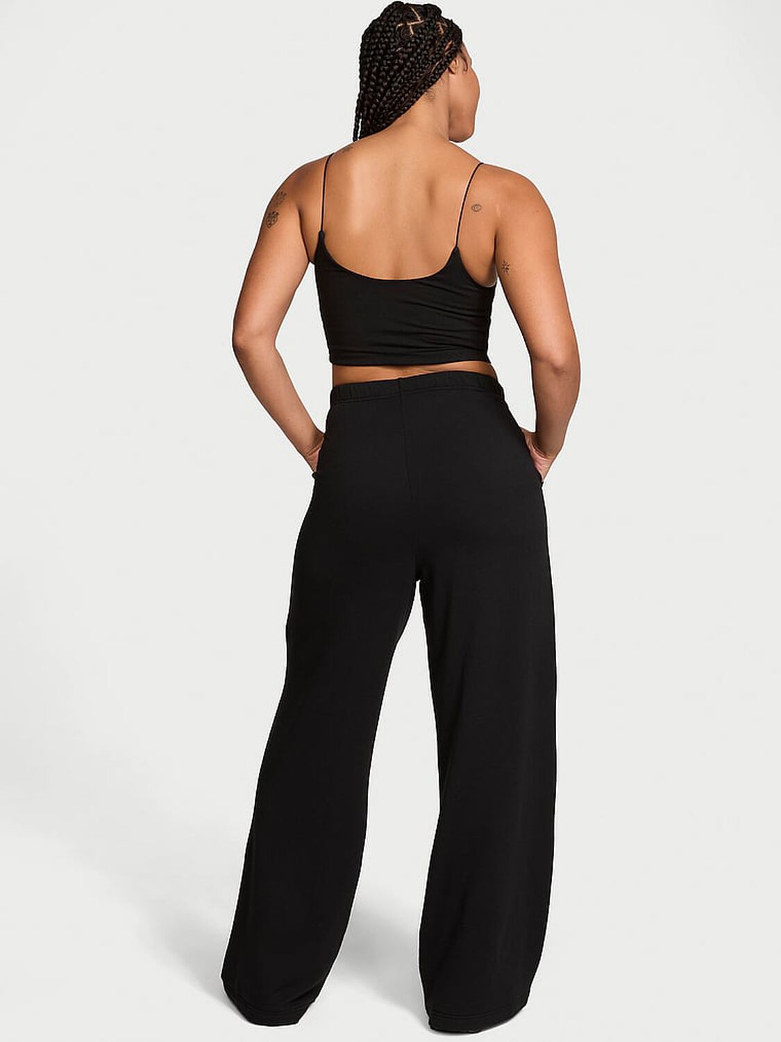 vs Victoria's Secret Brushed Modal Fleece Wide-Leg Lounge Pants Black 2 of 4 