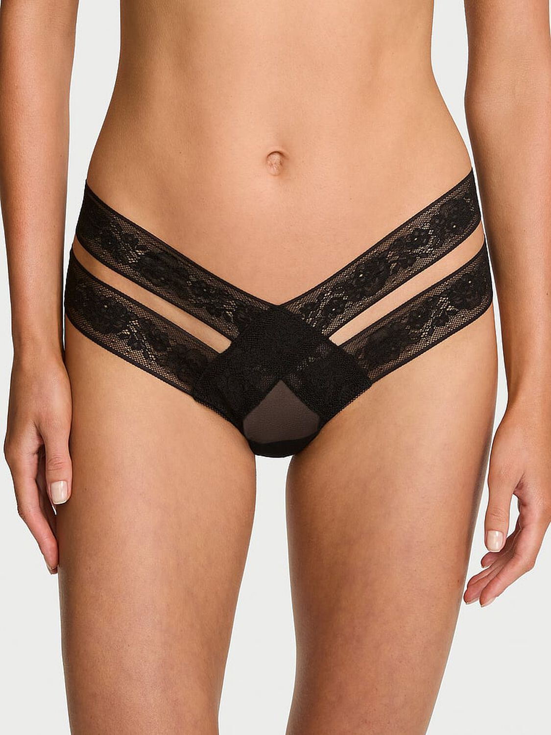vs Very Sexy Rose Lace Strappy Cut-Out Cheeky Panty Black 1 of 2 
