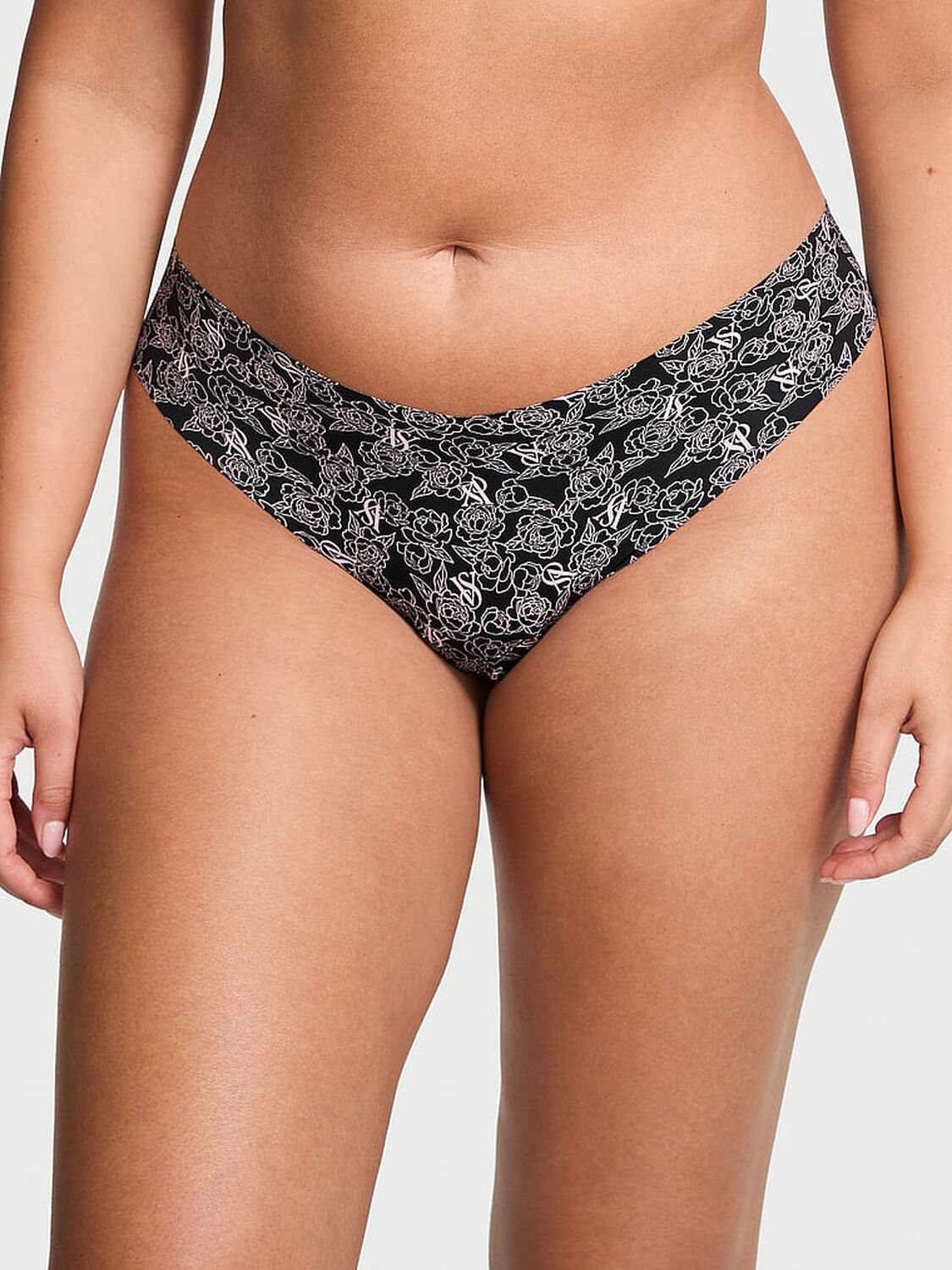 vs No-Show No-Show Thong Panty Black Sketch Floral 1 of 3 