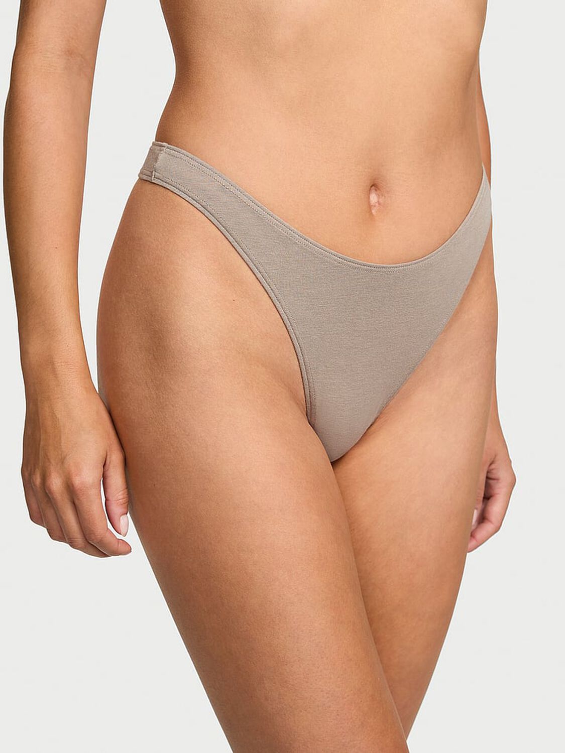 vs Victoria's Secret Body by Victoria Stretch Cotton High-Leg Scoop Thong Panty Dove Grey 1 of 3 