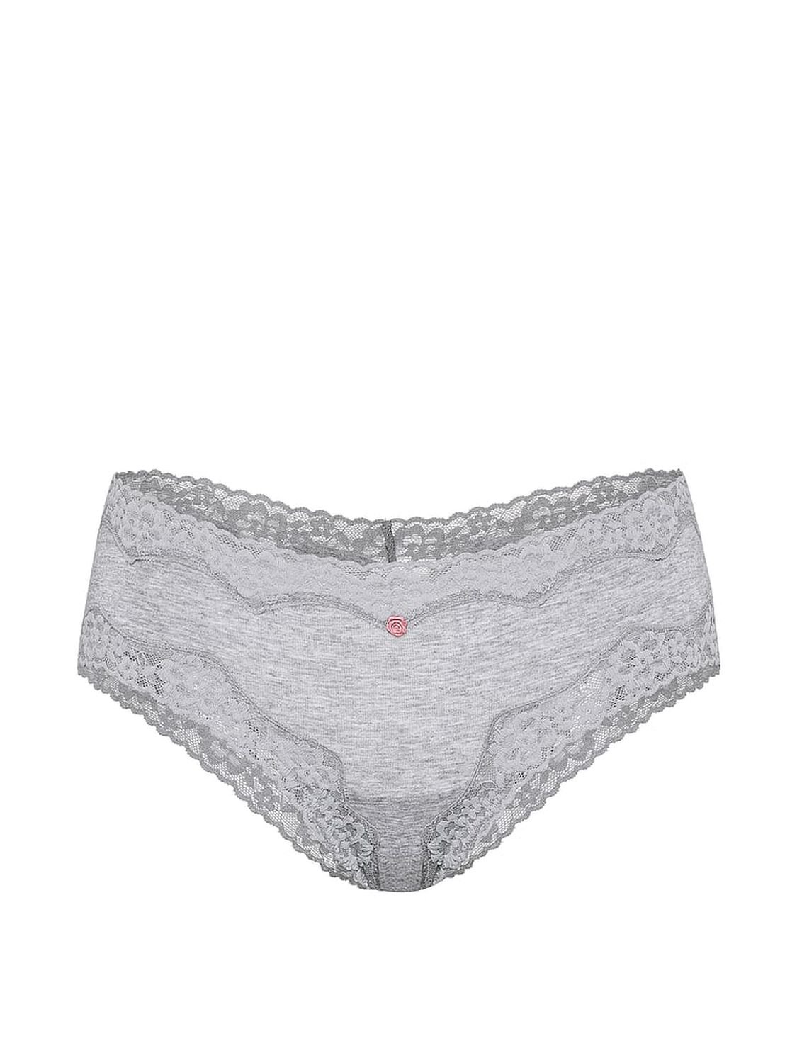 vs Lace Trim Cotton Lace-Waist Cheeky Panty Medium Heather Grey 3 of 4 