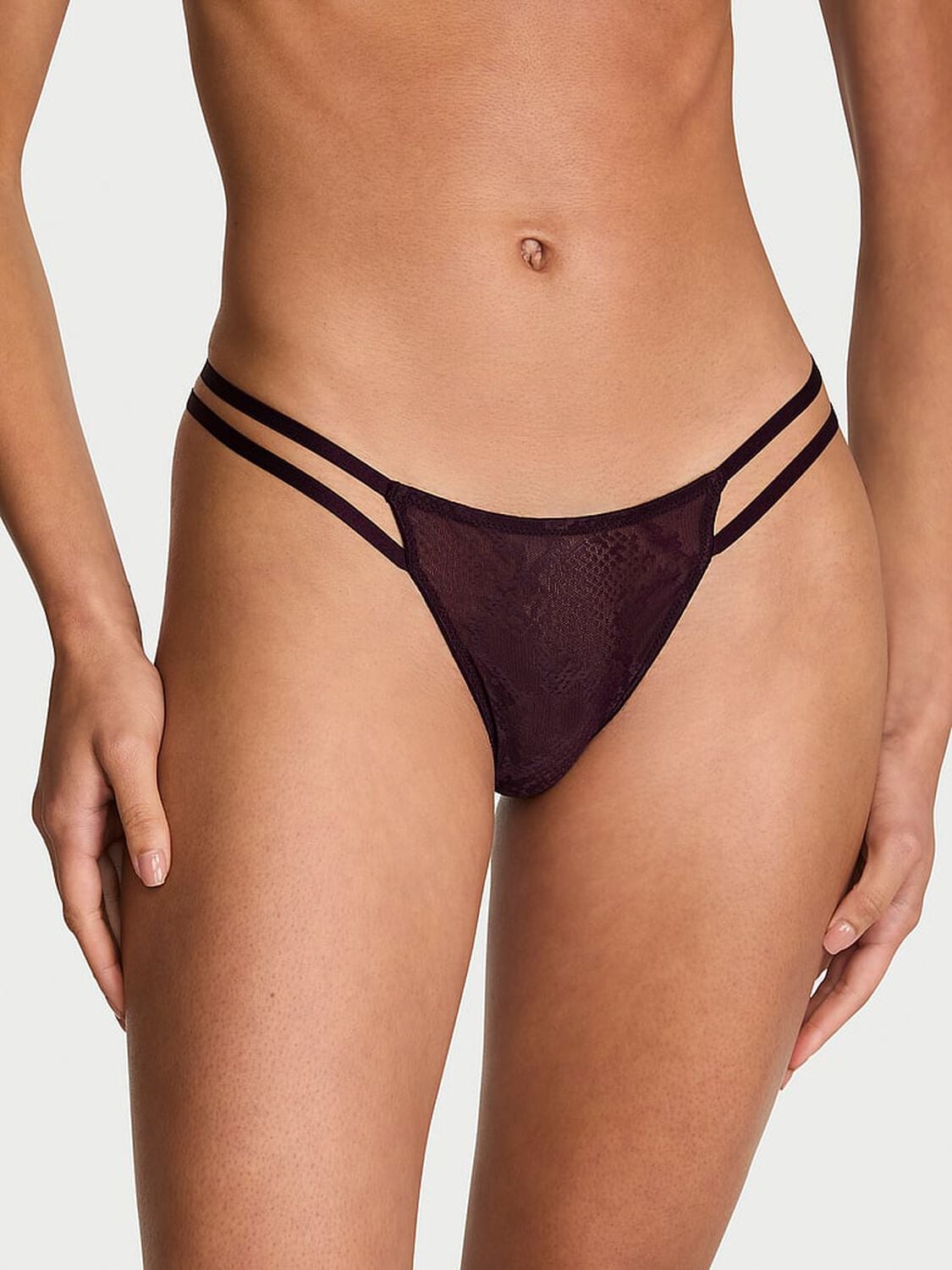 vs Very Sexy Viper Lace Hardware V-String Panty Winter Wine 1 of 3 