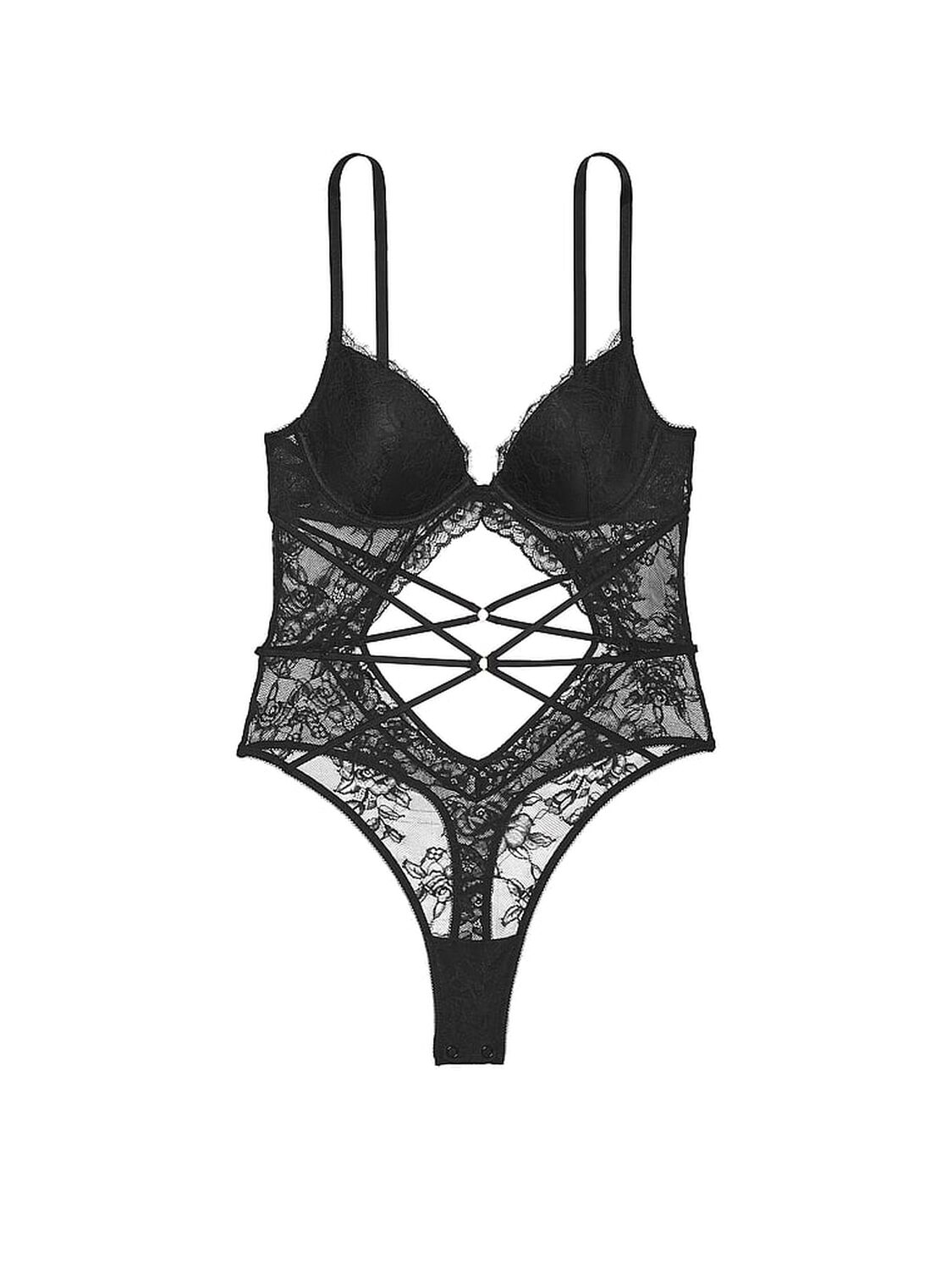 vs Very Sexy Rose Lace Strappy Teddy Black 3 of 4 