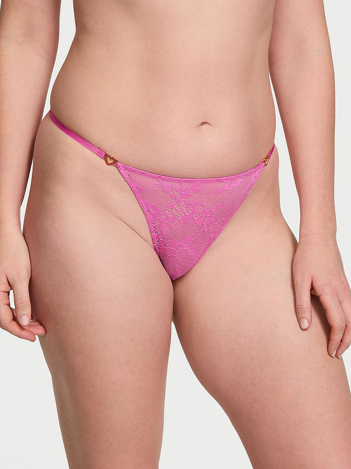 vs Dream Angels Lace Rhinestone Heart Hardware Thong Panty New Peony 1 of 4 