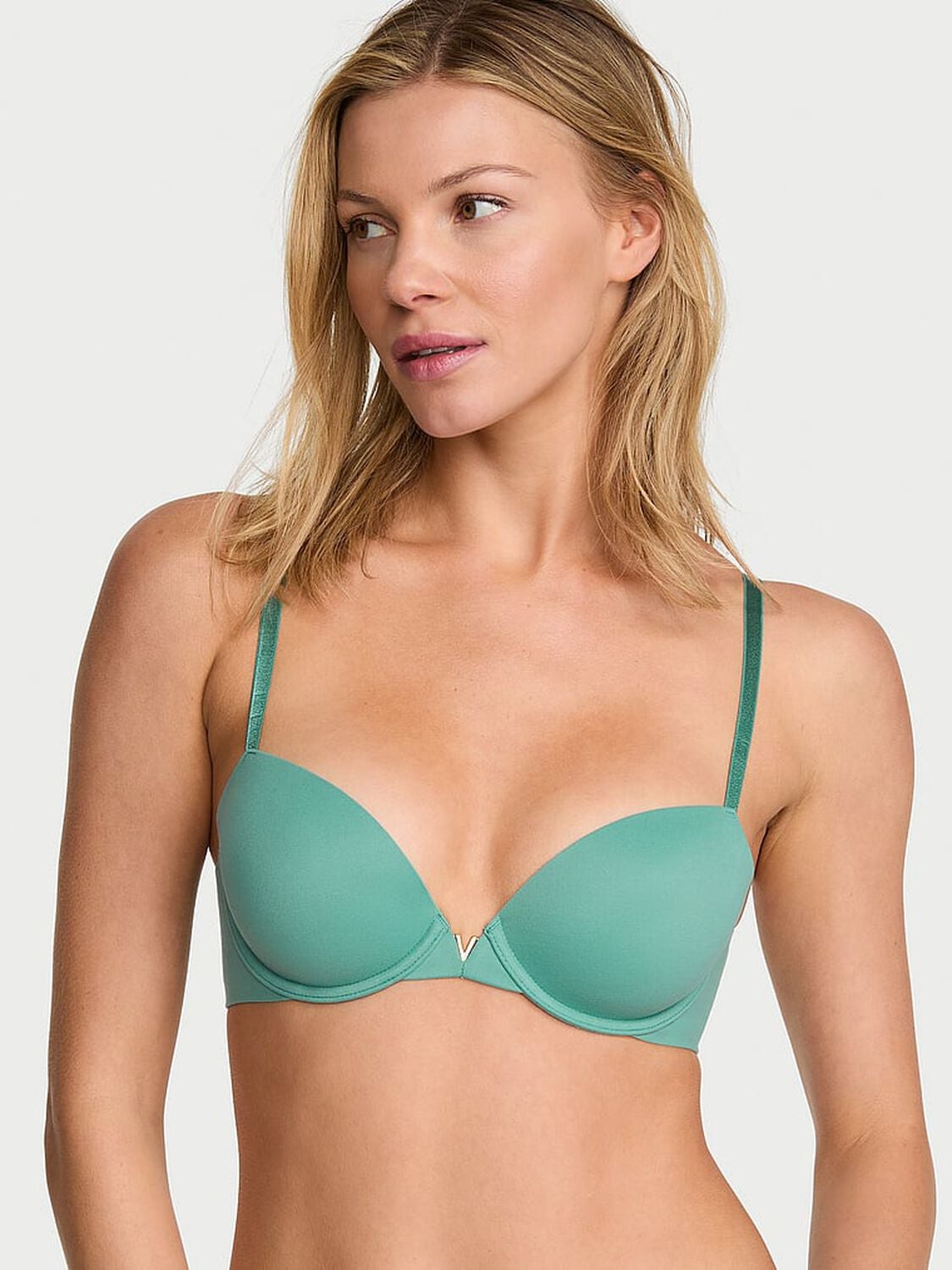 vs Love Cloud Smooth Lightly Lined Plunge Demi Bra Gentle Green 1 of 3 