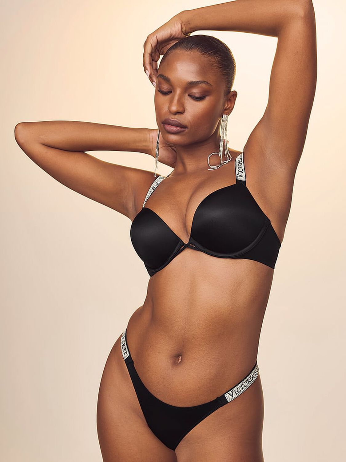 vs Very Sexy Bombshell Logo Shine Strap Add-2-Cups Push-Up Bra Black 3 of 3 