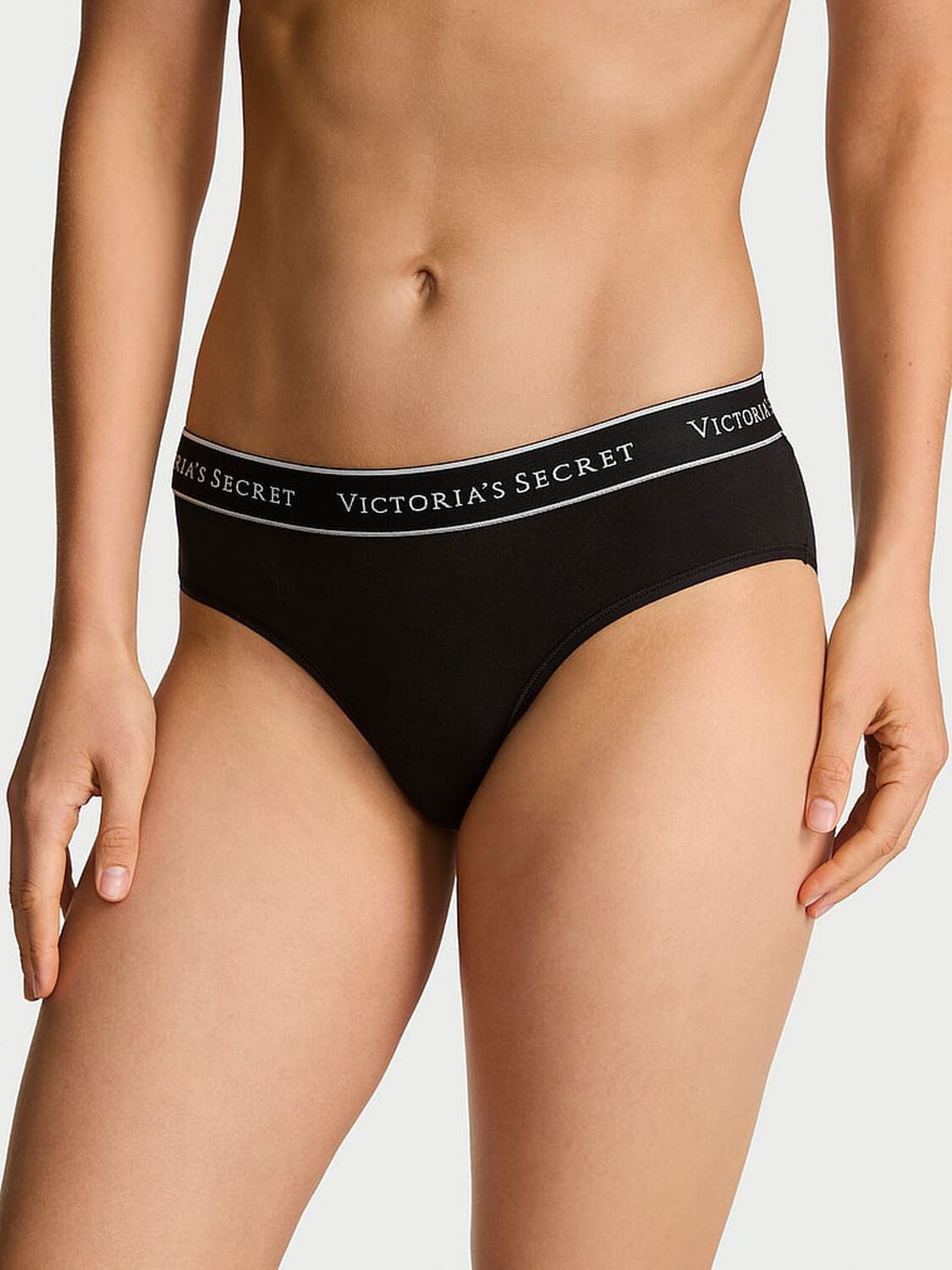 vs Cotton Logo Cotton Strappy Hiphugger Panty Black 1 of 3 