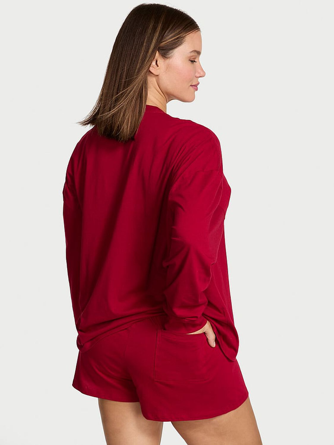 vs Victoria's Secret 100% Cotton Shine Long-Sleeve Short Pajama Set Red Lacquer 2 of 3 