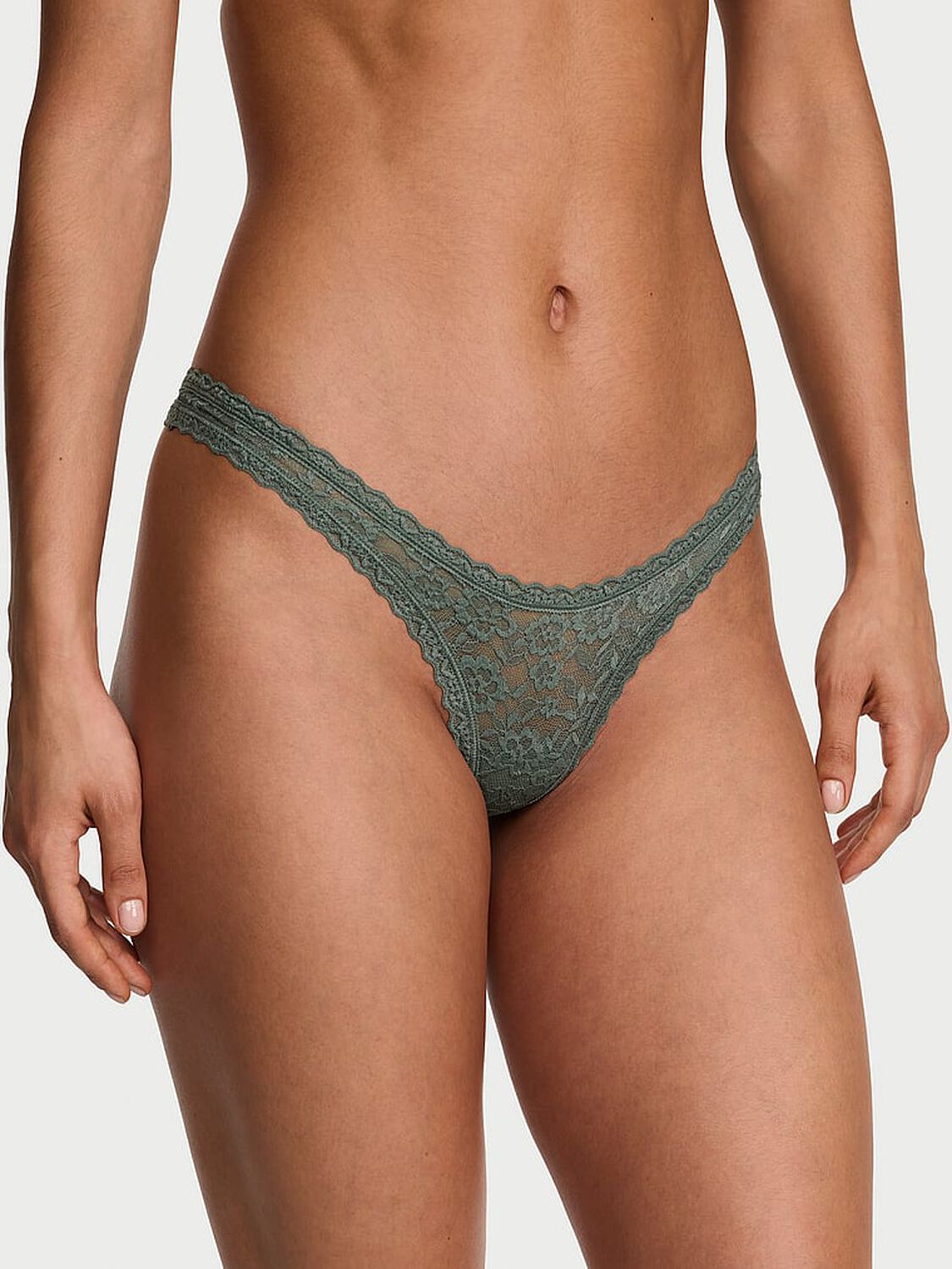 vs The Lacie Lace Ultra-Mini Scoop Thong Panty Faded Sage 1 of 3 