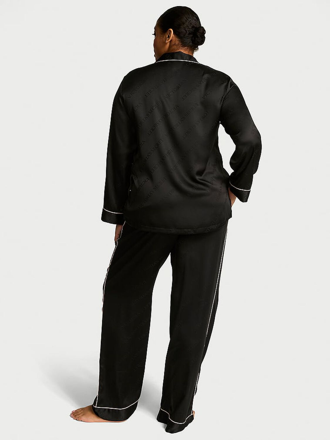 vs Victoria's Secret Glazed Satin Long Pajama Set Black 2 of 3 