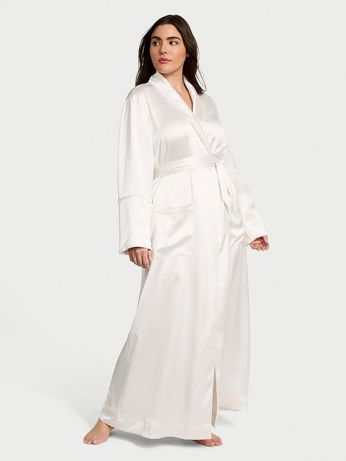 vs Victoria's Secret Luxe Satin Long Robe Coconut White 1 of 4 