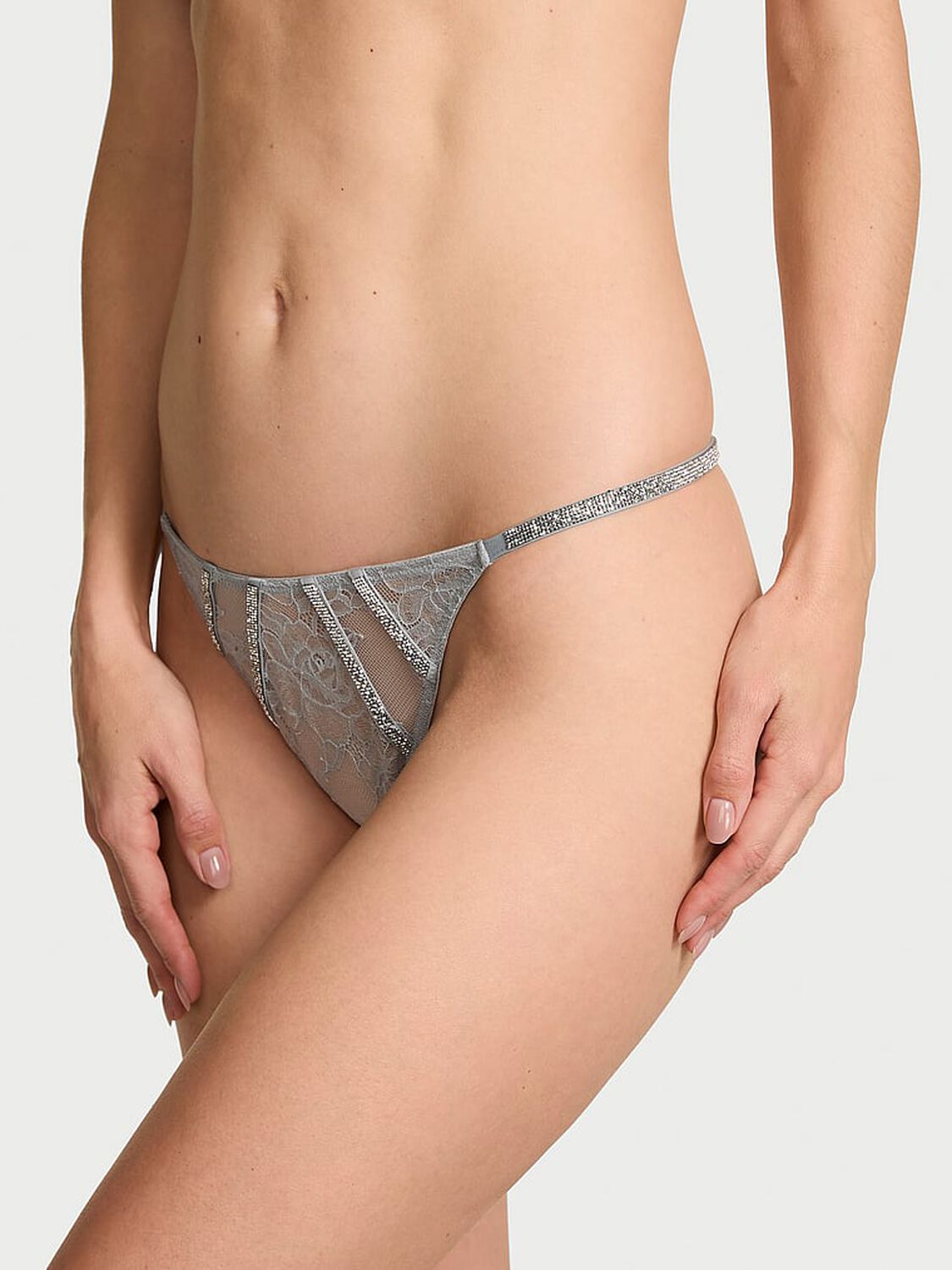 vs Very Sexy Gradient Shine Strap Rose Lace V-String Panty Sterling 1 of 2 