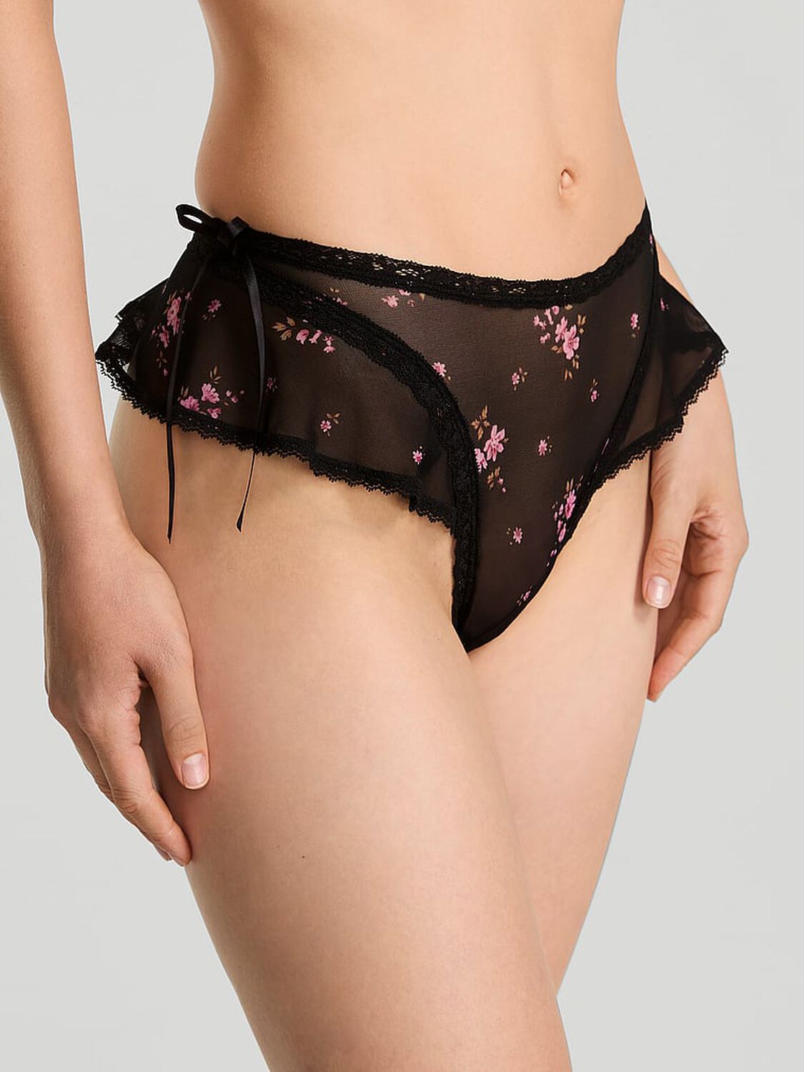 vs Dream Angels Sheer Flutter High-Leg Thong Panty Black Floral 4 of 4 