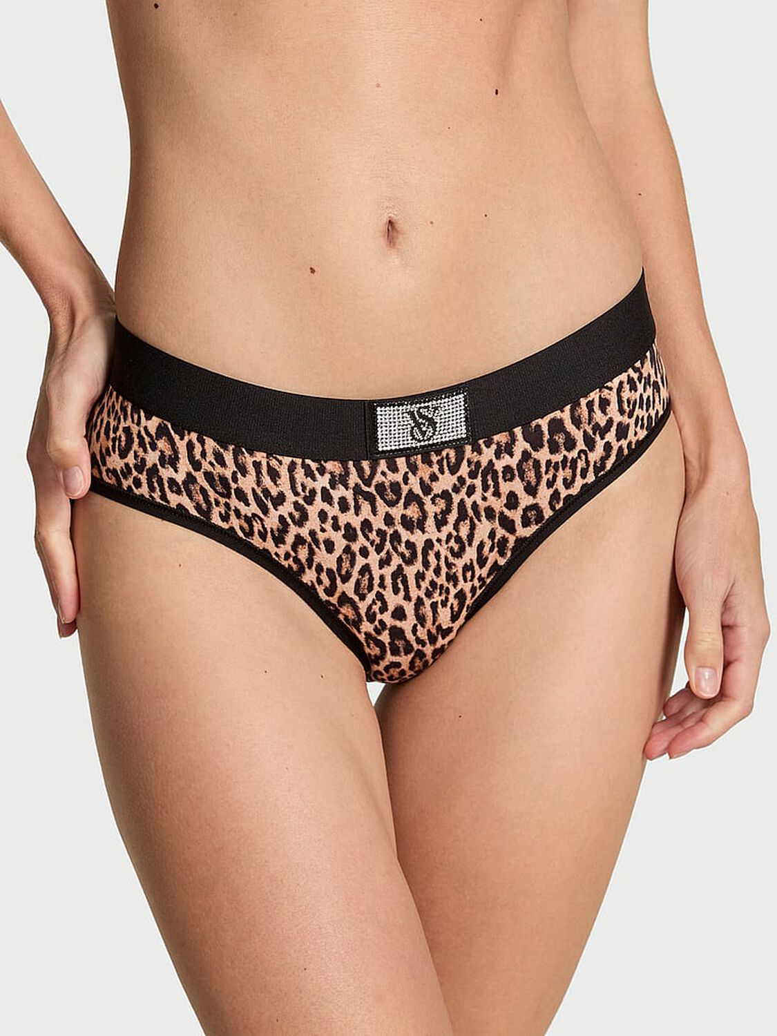 vs Cotton Logo Cotton Shine Patch Hiphugger Panty Natural Leopard 2 of 2 