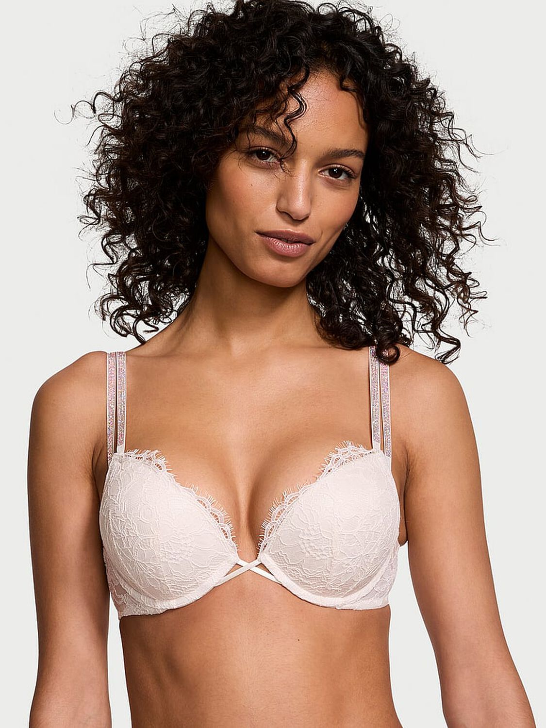 vs Very Sexy Bombshell Add-2-Cups Double Shine Strap Lace Push-Up Bra Coconut White 1 of 4 