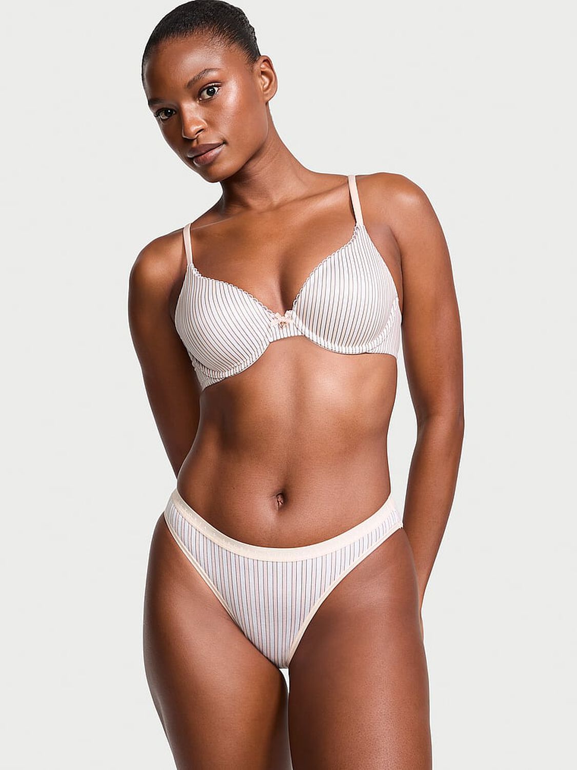 vs Victoria's Secret Stretch Cotton Bikini Panty Purest Pink Stripes 4 of 4 