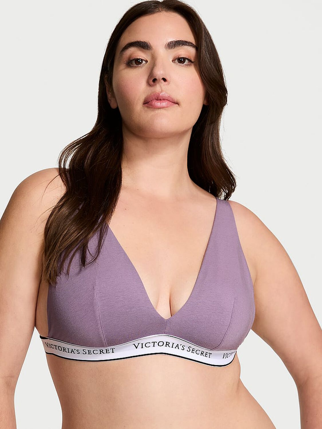 vs The T-Shirt Wireless Cotton Plunge Bralette Frozen Plum 1 of 3 