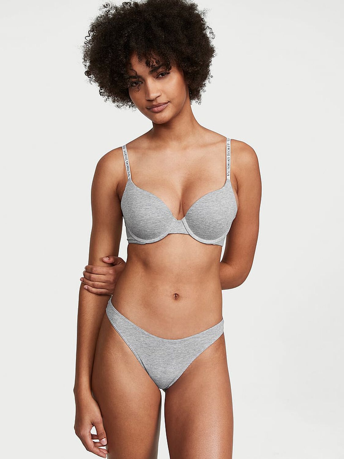 vs Victoria's Secret Stretch Cotton High-Leg Scoop Thong Panty Medium Heather Gray 1 of 3 