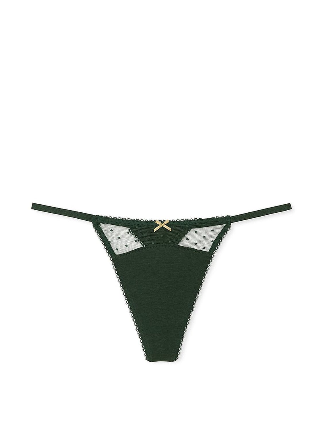 vs Victoria's Secret Stretch Cotton Dot Mesh V-String Panty Botanical Green 1 of 1 