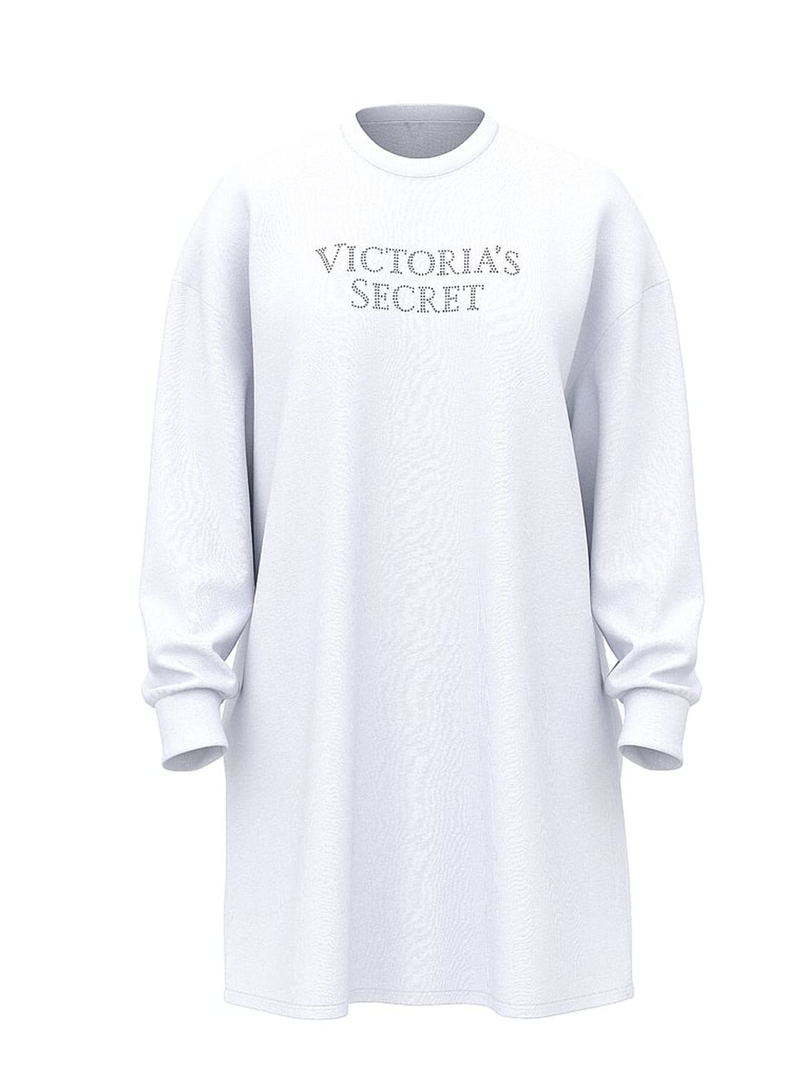 vs Victoria's Secret 100% Cotton Long-Sleeve Sleep Tee Vs White W Bling 1 of 1 