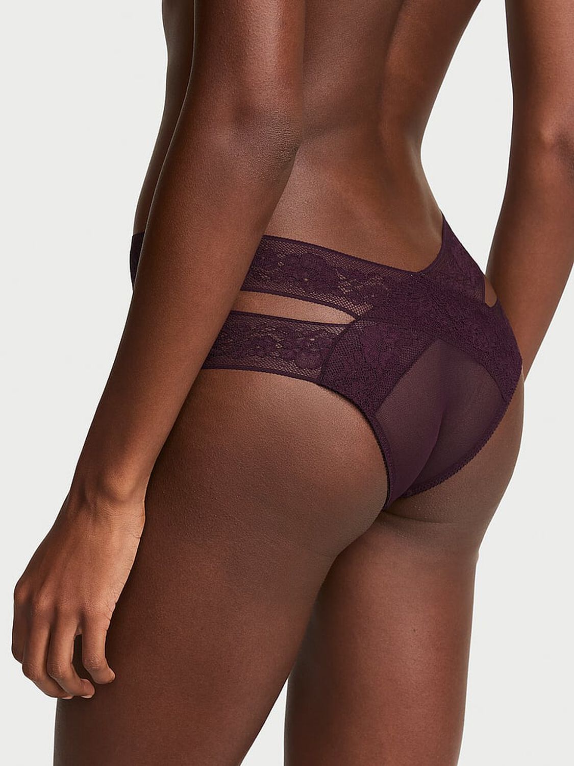 vs Very Sexy Rose Lace Strappy Cut-Out Cheeky Panty Winter Wine 2 of 3 
