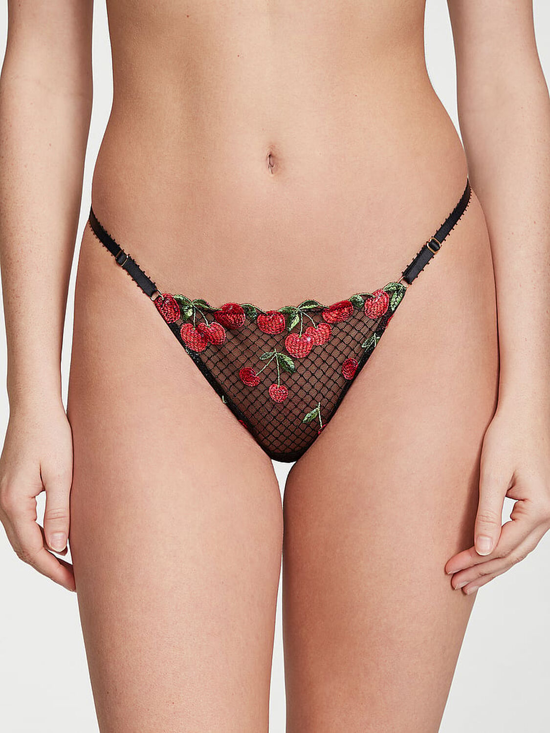 vs Very Sexy Cherry Embroidery Adjustable String Thong Panty Black Cherries 1 of 4 