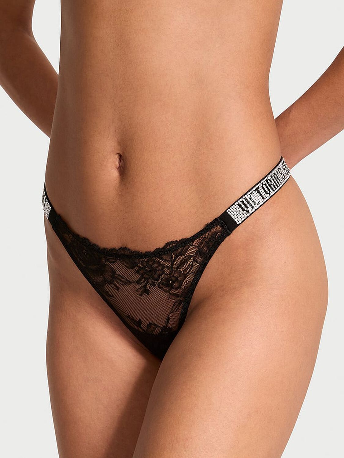 vs Very Sexy Shine Strap Rose Lace Panty Black 1 of 3 