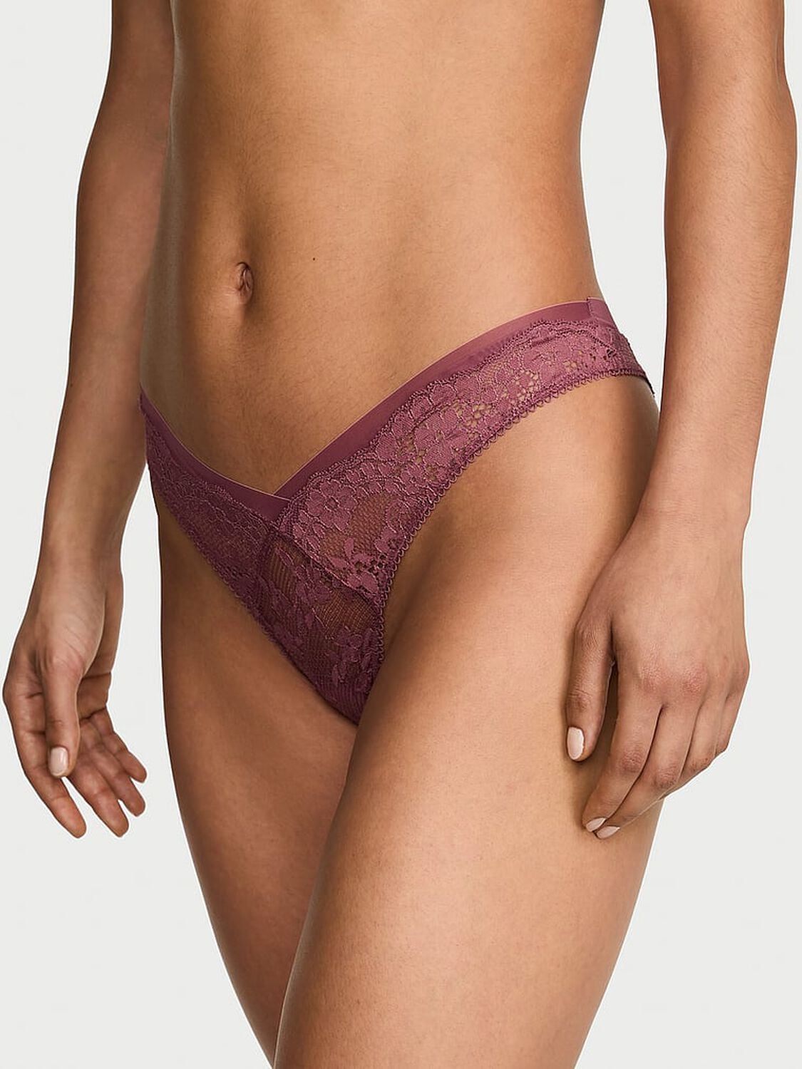 vs Dream Angels Lace & Mesh Brazilian Panty Morning Rose 1 of 2 
