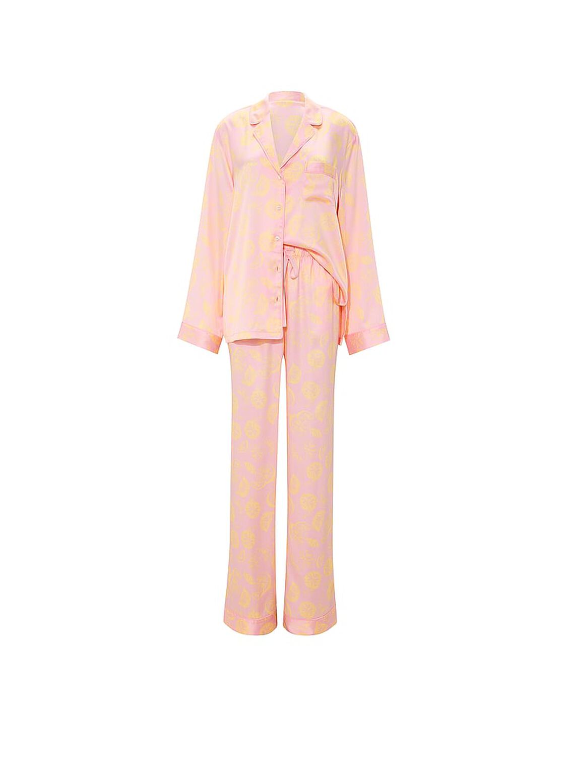 vs Victoria's Secret Signature Satin Long Pajama Set Pretty Blossom Lemons 3 of 4 