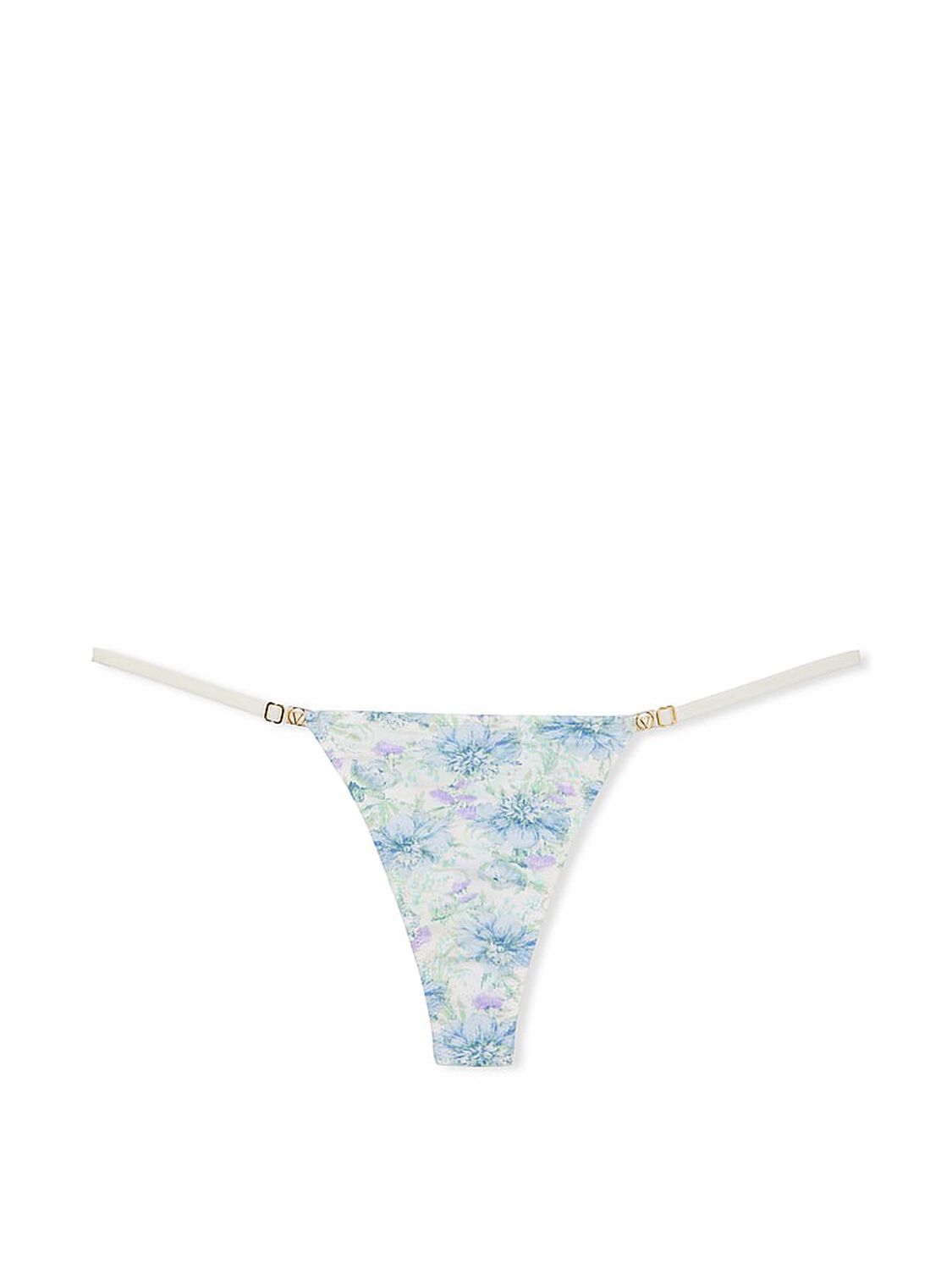vs Love Cloud Adjustable String Thong Panty Blue Floral 3 of 4 
