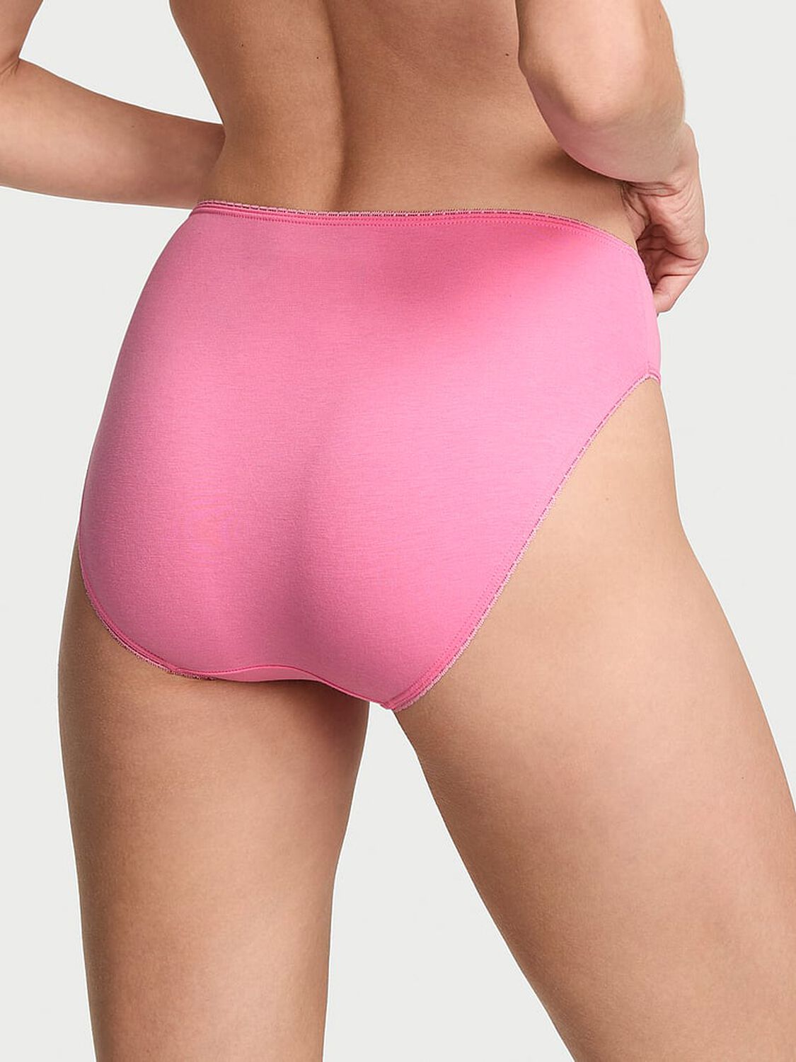 vs Victoria's Secret Cotton Lace-Trim High-Leg Brief Panty Sexy Little Pink 2 of 3 