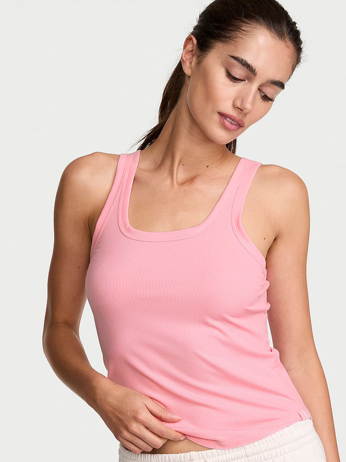 vs Angel Essentials VS Iconic Rib Square-Neck Tank Top Washed Victoria Pink 1 of 3 
