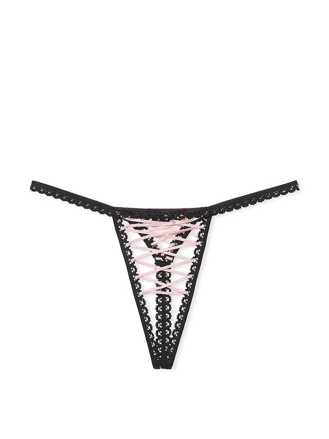 vs Dream Angels Lace-Up Crotchless Thong Panty Black & Pretty Blossom 3 of 3 