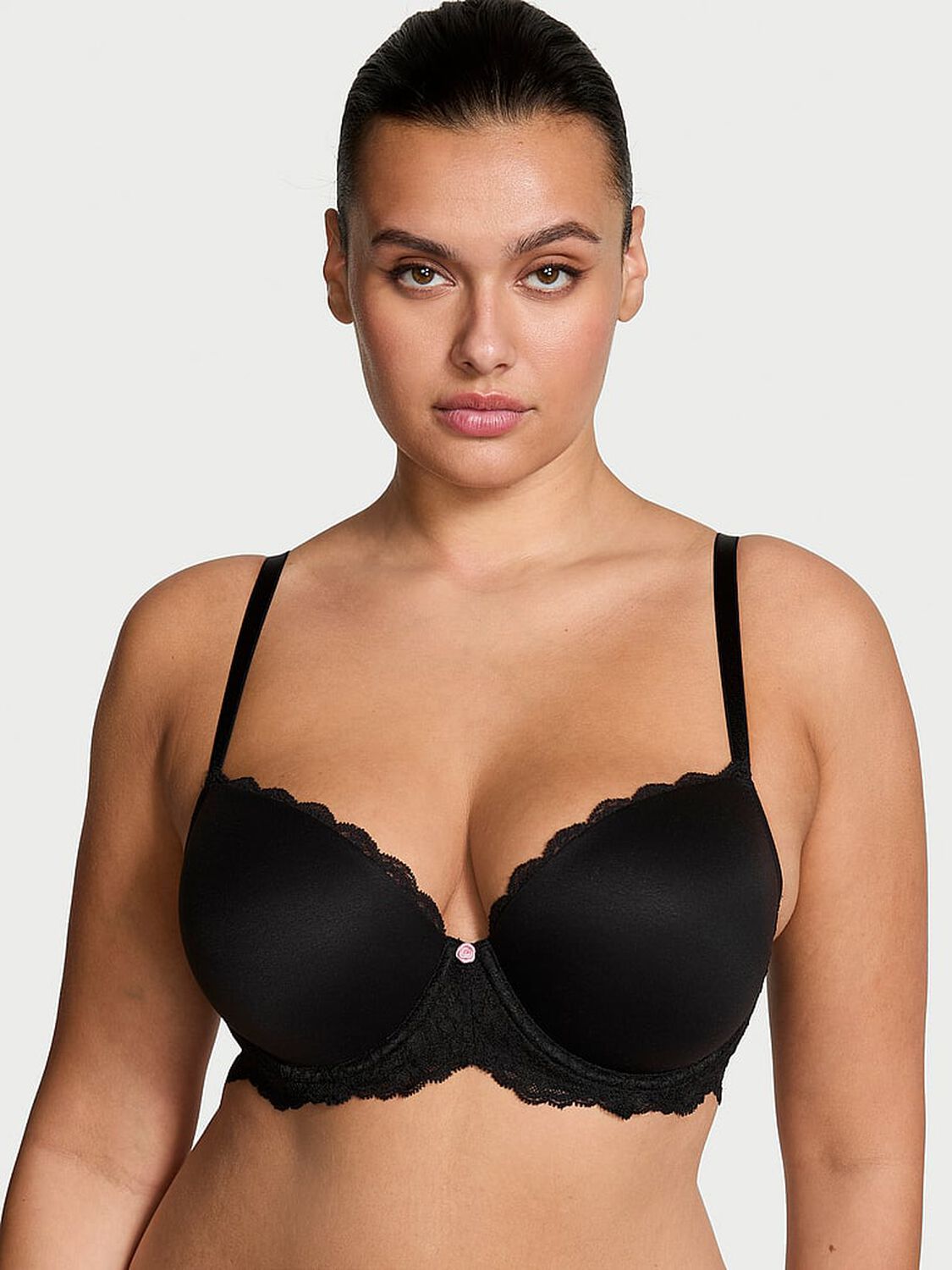 vs Dream Angels Smooth & Lace Lightly Lined Classic Coverage Demi Bra Black 1 of 4 
