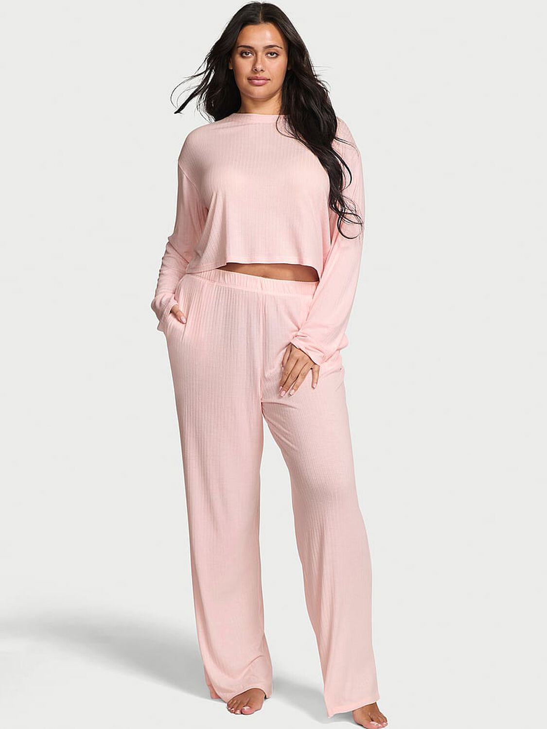 vs Victoria's Secret Modal Wide-Rib Long Lounge Set Angel Pink 1 of 2 