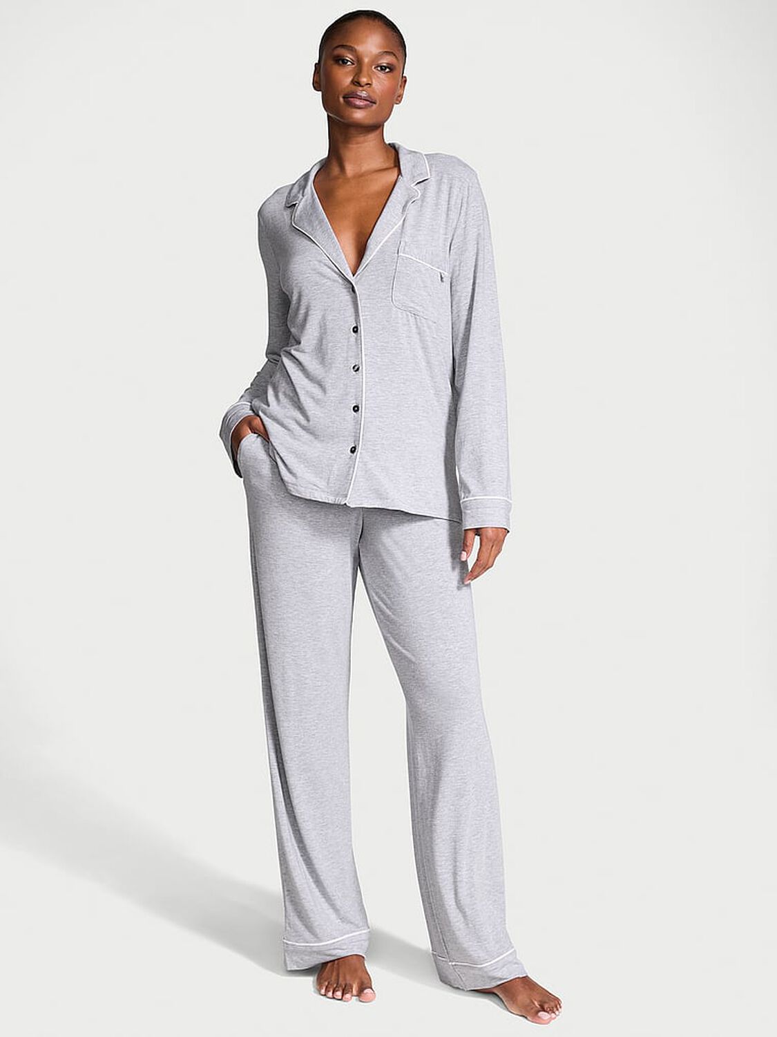 vs Victoria's Secret Modal Soft Long Pajama Set Medium Heather Grey 1 of 4