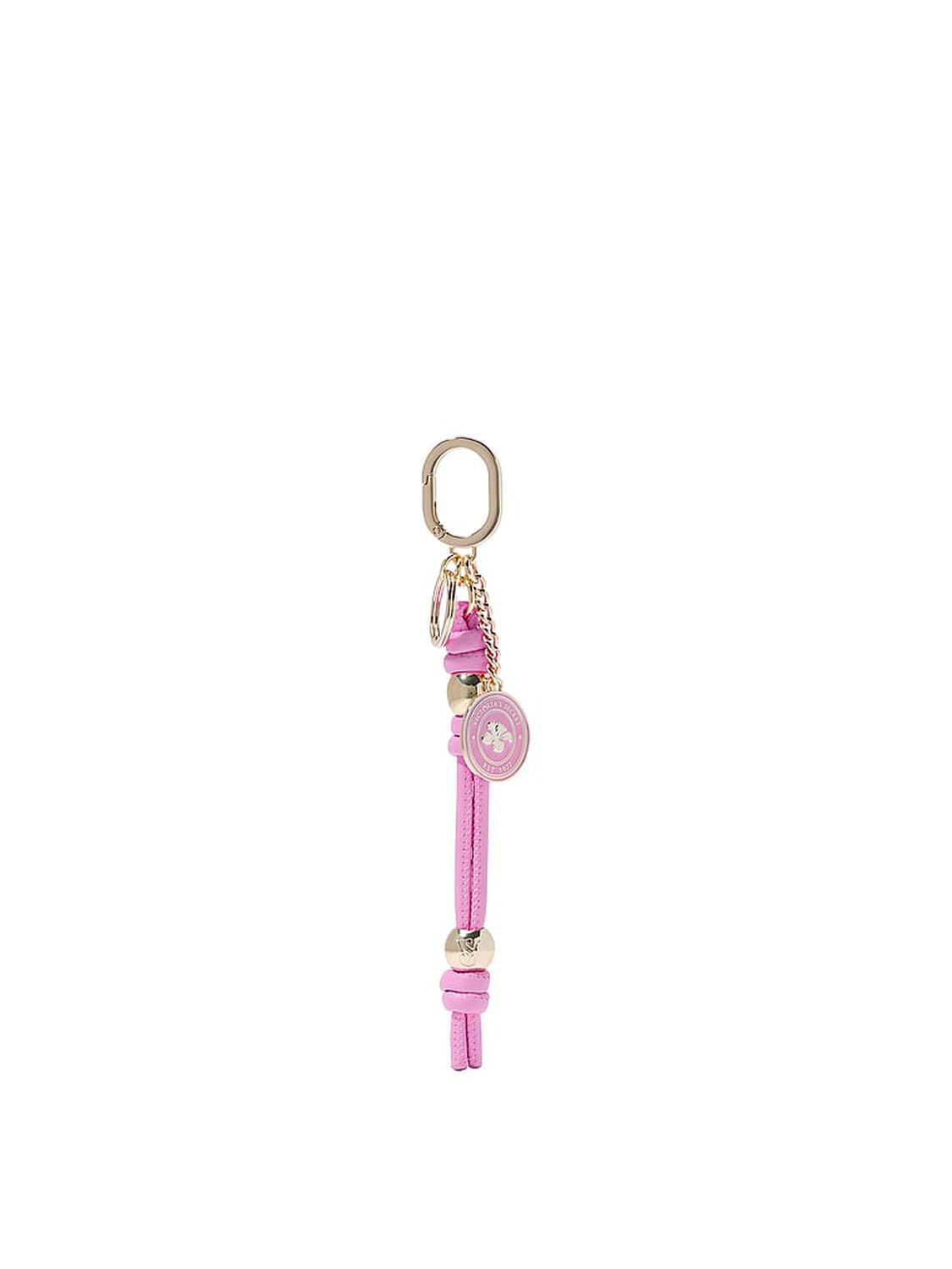 vs Victoria's Secret Logo Crest Bag Charm Keychain Pink Hibiscus Rope 1 of 2 