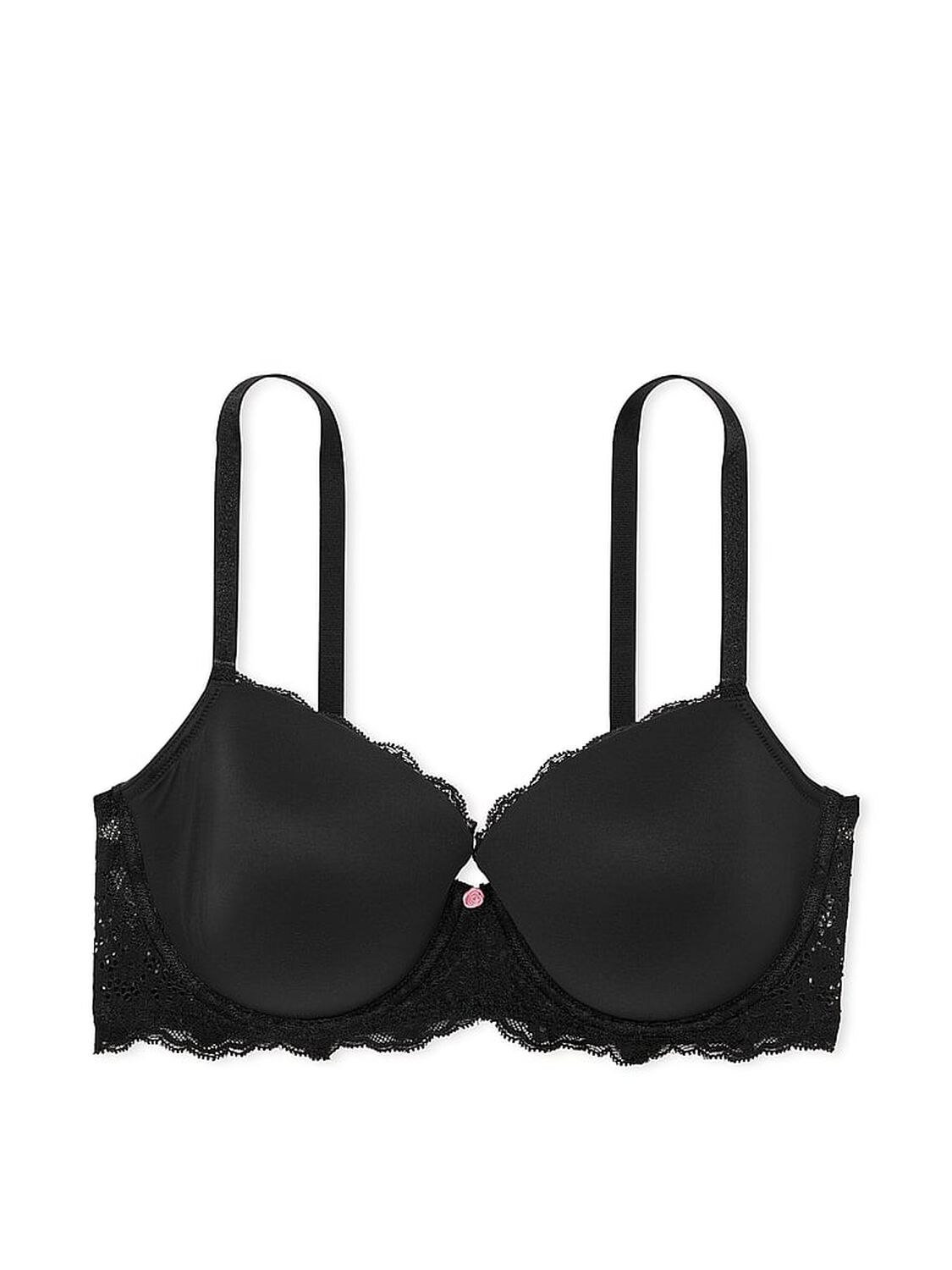 vs Dream Angels Smooth & Lace Lightly Lined Classic Coverage Demi Bra Black 1 of 4 