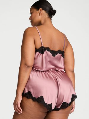 Satin Lace-Trim Romper