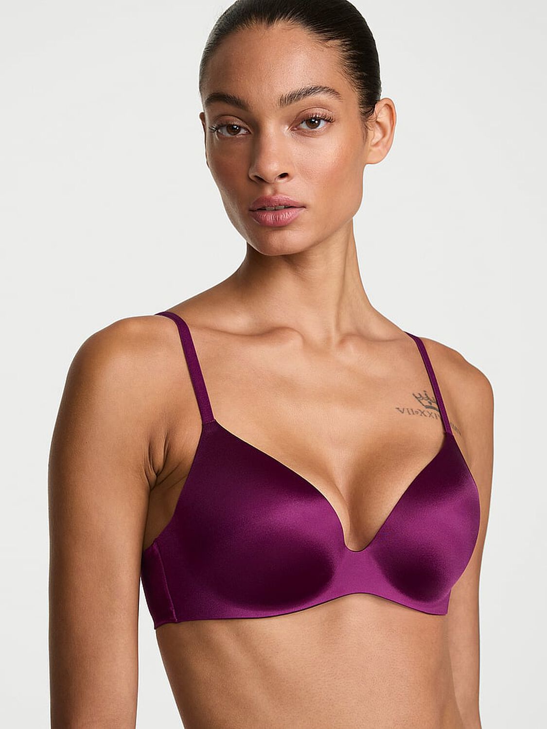 vs Body By Victoria FlexFactor High-Shine Lightly Lined Plunge Demi Bra Rhubarb 1 of 3 