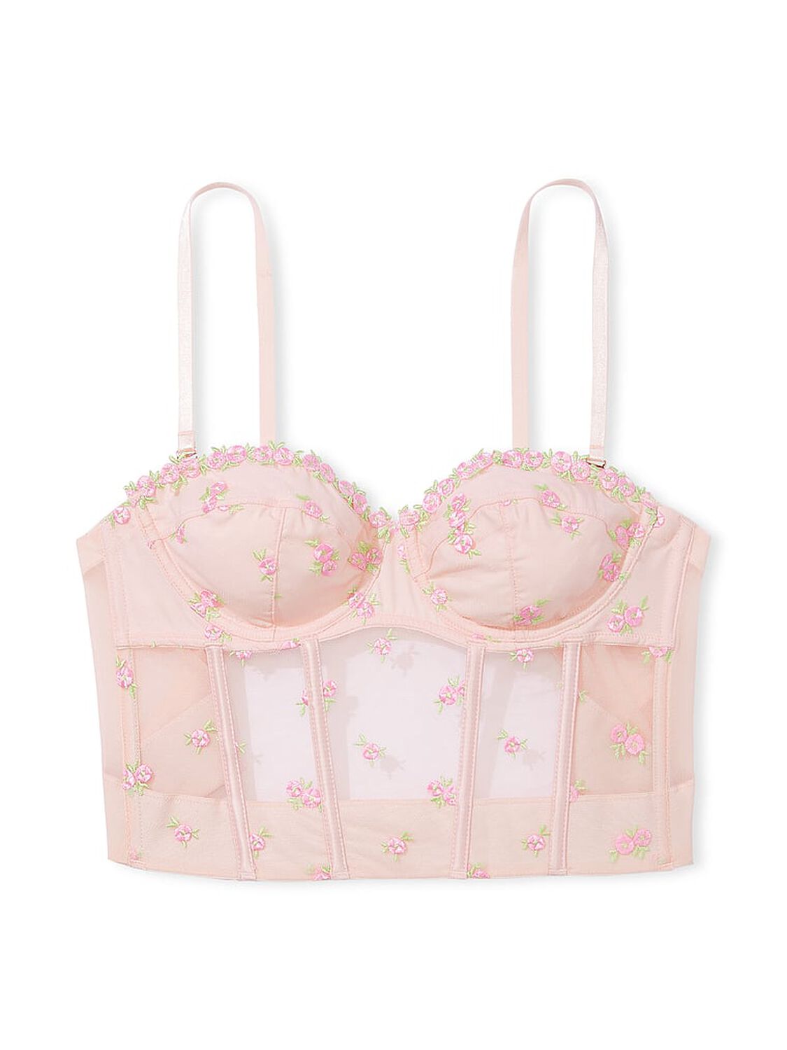 vs Dream Angels Rosebud Embroidery Unlined Strapless Plunge-Back Corset Top Pink Fizz 3 of 5 